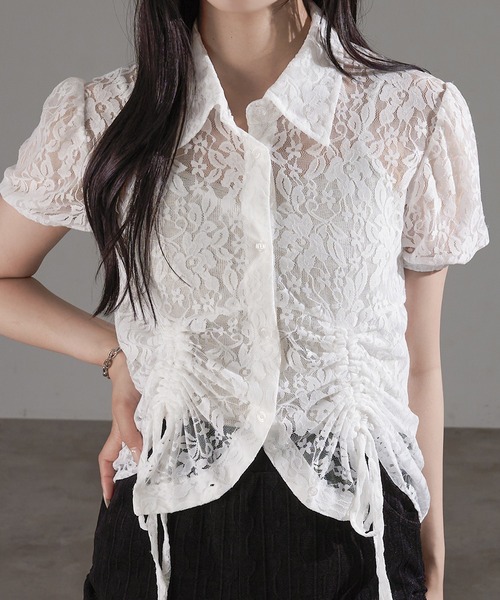 apres jour mignon(アプレジュールミニョン)の「ドロストリボンパフシャツ【ZOZOTOWN限定アイテム】(シャツ/ブラウス・レディース・ホワイト系その他/ブラック/ブラウン系その他/オフホワイト/チャコールグレー/ブルー・X-LARGE/フリー)」の2枚目の写真