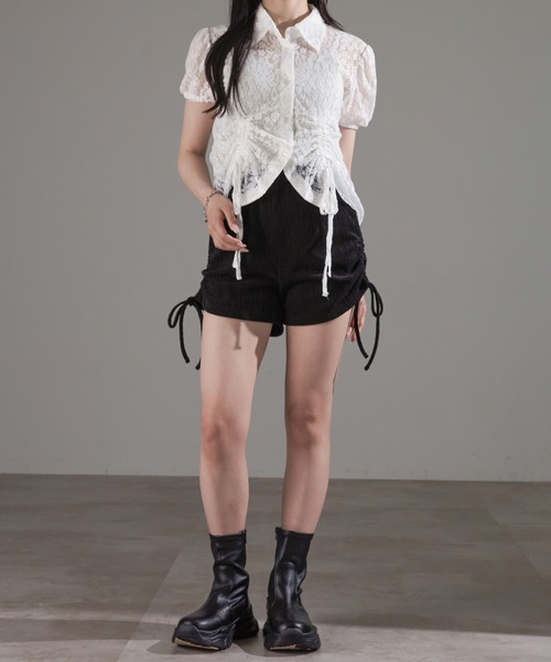 apres jour フロントリボンパフスリブトップス French Girly