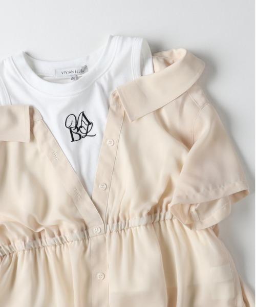 Right-on（ライトオン）の「【VIVIAN BLUE】オフショルダー風ドッキングシャツ（その他トップス・キッズ・ホワイト/レンガ/ブルー・130/140/150/160）」の2枚目の写真