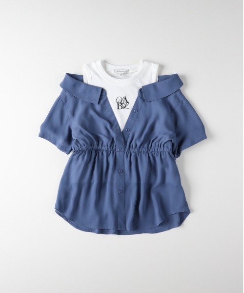 Right-on（ライトオン）の「【VIVIAN BLUE】オフショルダー風ドッキングシャツ（その他トップス・キッズ・ホワイト/レンガ/ブルー・130/140/150/160）」の6枚目の写真