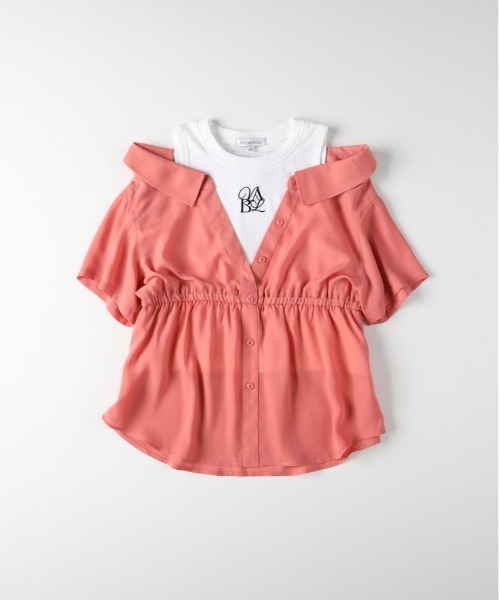 Right-on（ライトオン）の「【VIVIAN BLUE】オフショルダー風ドッキングシャツ（その他トップス・キッズ・ホワイト/レンガ/ブルー・130/140/150/160）」の7枚目の写真