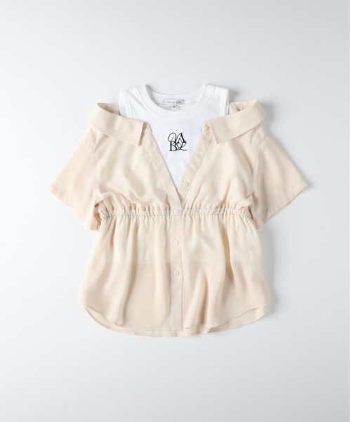 Right-on（ライトオン）の「【VIVIAN BLUE】オフショルダー風ドッキングシャツ（その他トップス・キッズ・ホワイト/レンガ/ブルー・130/140/150/160）」の8枚目の写真