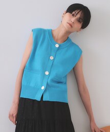 変形ブロンズボタンニットベスト【洗濯機洗い可】