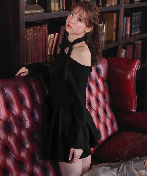 fupel（フぺル）の「one-shoulder neck ribbon punch mini onepiece /ワンショルネックリボンポンチミニワンピース（ワンピース・レディース・ブラック/グレー・FREE）」の21枚目の写真
