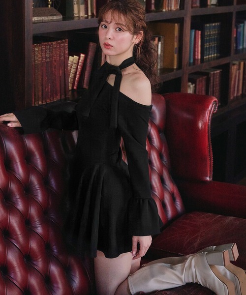 fupel（フぺル）の「one-shoulder neck ribbon punch mini onepiece /ワンショルネックリボンポンチミニワンピース（ワンピース・レディース・ブラック/グレー・FREE）」の22枚目の写真