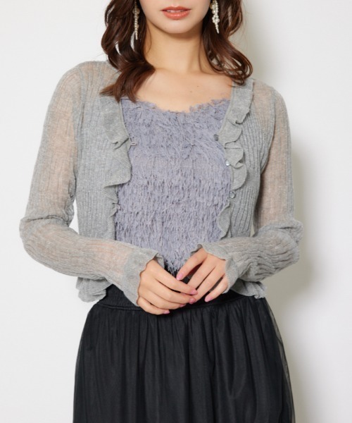 セール】シアーフリルショートカーディガン 秋服 シアートップス