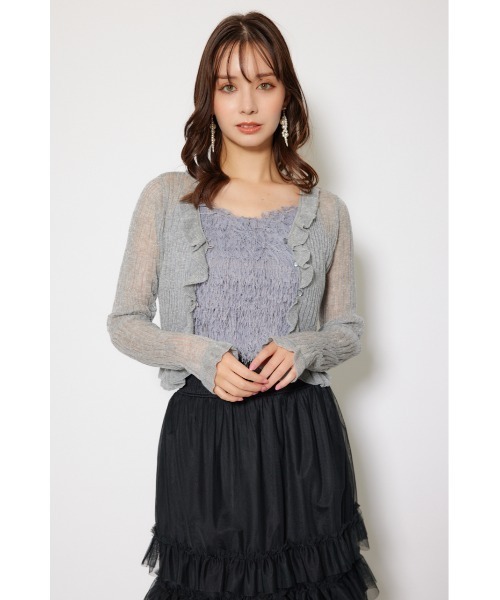 シアーフリルショートカーディガン 秋服 シアートップス