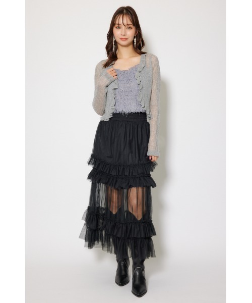 rienda（リエンダ）の「シアーフリルショートカーディガン 秋服 シアートップス（カーディガン/ボレロ・レディース・グレー/ベージュ/ピンク・FREE）」の5枚目の写真
