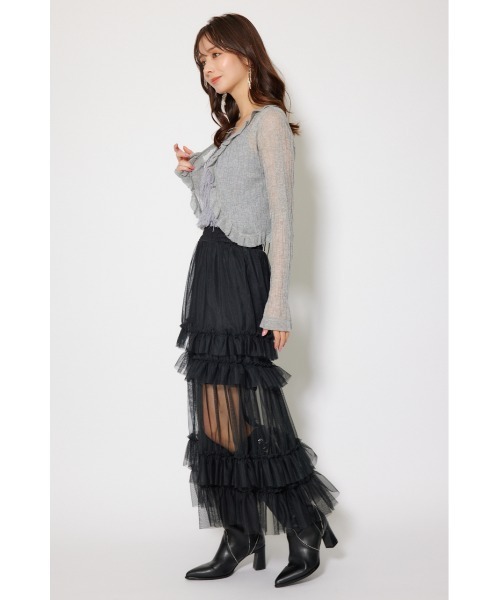 rienda（リエンダ）の「シアーフリルショートカーディガン 秋服 シアートップス（カーディガン/ボレロ・レディース・グレー/ベージュ/ピンク・FREE）」の6枚目の写真