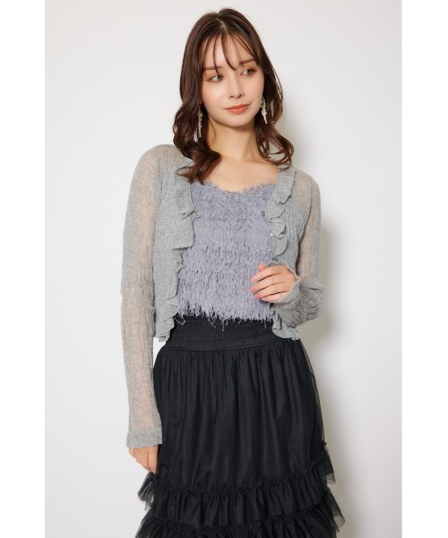 rienda（リエンダ）の「シアーフリルショートカーディガン 秋服 シアートップス（カーディガン/ボレロ・レディース・グレー/ベージュ/ピンク・FREE）」の8枚目の写真