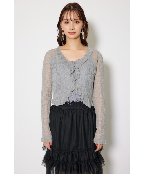 rienda（リエンダ）の「シアーフリルショートカーディガン 秋服 シアートップス（カーディガン/ボレロ・レディース・グレー/ベージュ/ピンク・FREE）」の9枚目の写真