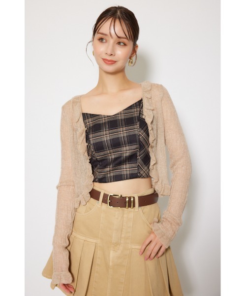 rienda（リエンダ）の「シアーフリルショートカーディガン 秋服 シアートップス（カーディガン/ボレロ・レディース・グレー/ベージュ/ピンク・FREE）」の11枚目の写真