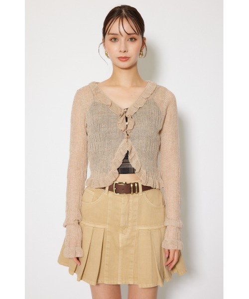 rienda（リエンダ）の「シアーフリルショートカーディガン 秋服 シアートップス（カーディガン/ボレロ・レディース・グレー/ベージュ/ピンク・FREE）」の15枚目の写真