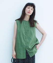 コットンリネンシアーノースリーブブラウス
