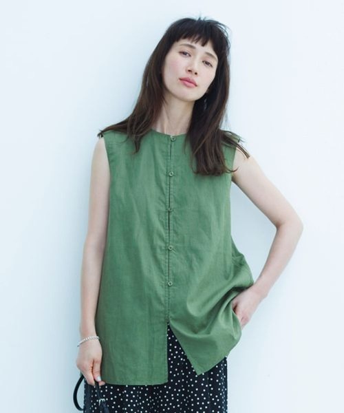 studio CLIP(スタディオクリップ)の「コットンリネンシアーノースリーブブラウス(シャツ/ブラウス・レディース・キャメル/ネイビー/カーキ・FREE)」の1枚目の写真