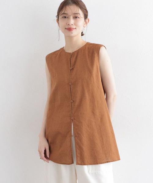 studio CLIP(スタディオクリップ)の「コットンリネンシアーノースリーブブラウス(シャツ/ブラウス・レディース・キャメル/ネイビー/カーキ・FREE)」の6枚目の写真