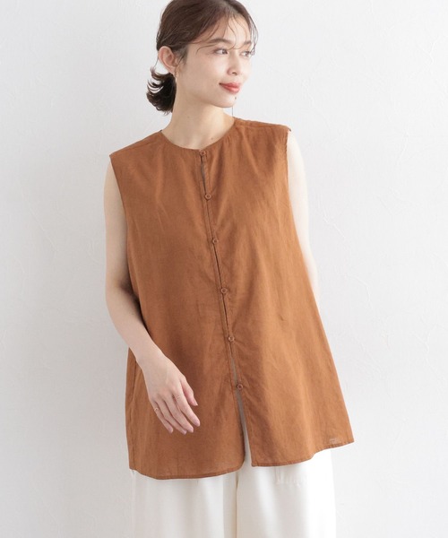 studio CLIP(スタディオクリップ)の「コットンリネンシアーノースリーブブラウス(シャツ/ブラウス・レディース・キャメル/ネイビー/カーキ・FREE)」の7枚目の写真