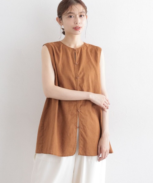 studio CLIP(スタディオクリップ)の「コットンリネンシアーノースリーブブラウス(シャツ/ブラウス・レディース・キャメル/ネイビー/カーキ・FREE)」の8枚目の写真