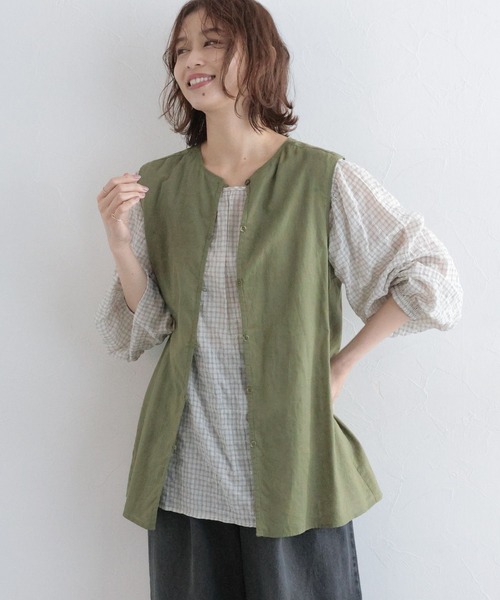 studio CLIP(スタディオクリップ)の「コットンリネンシアーノースリーブブラウス(シャツ/ブラウス・レディース・キャメル/ネイビー/カーキ・FREE)」の15枚目の写真