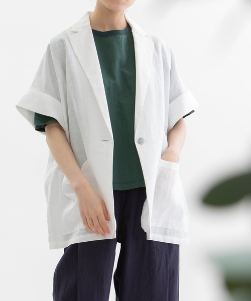 nop de nod(ノップドゥノッド)の「ラミー半袖シャツジャケット(シャツ/ブラウス・レディース・オフホワイト/ブラック/ダークブルー・M)」の2枚目の写真