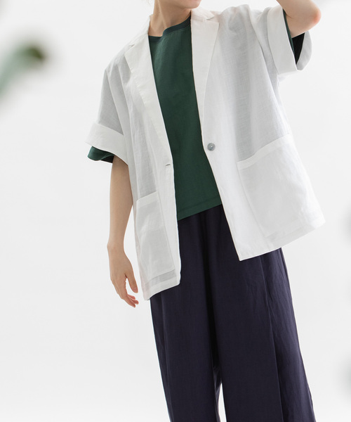 nop de nod(ノップドゥノッド)の「ラミー半袖シャツジャケット(シャツ/ブラウス・レディース・オフホワイト/ブラック/ダークブルー・M)」の6枚目の写真