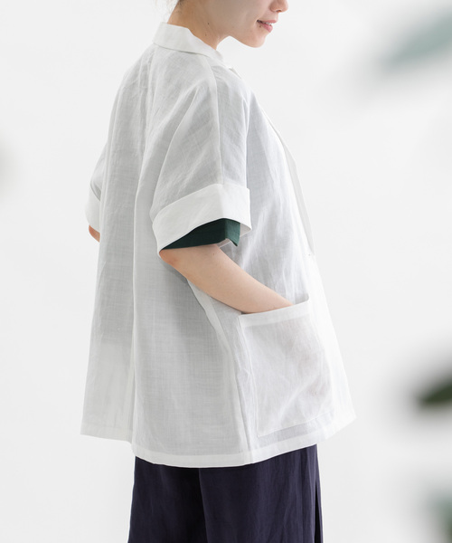 nop de nod(ノップドゥノッド)の「ラミー半袖シャツジャケット(シャツ/ブラウス・レディース・オフホワイト/ブラック/ダークブルー・M)」の7枚目の写真