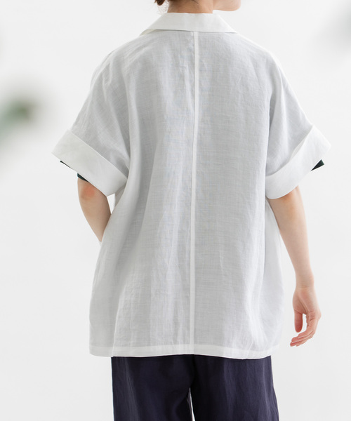 nop de nod(ノップドゥノッド)の「ラミー半袖シャツジャケット(シャツ/ブラウス・レディース・オフホワイト/ブラック/ダークブルー・M)」の8枚目の写真