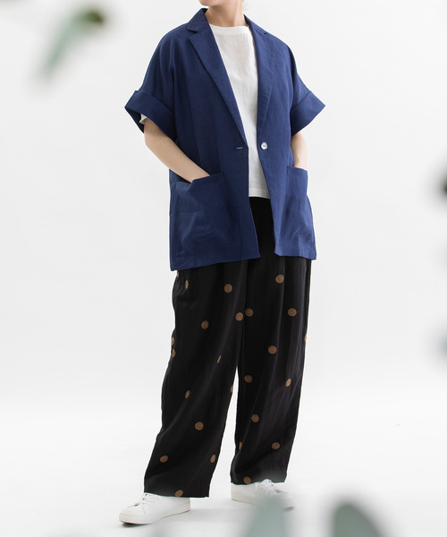 nop de nod(ノップドゥノッド)の「ラミー半袖シャツジャケット(シャツ/ブラウス・レディース・オフホワイト/ブラック/ダークブルー・M)」の10枚目の写真