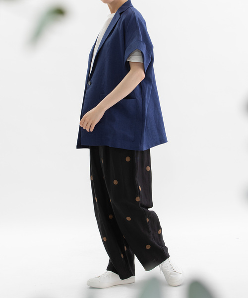 nop de nod(ノップドゥノッド)の「ラミー半袖シャツジャケット(シャツ/ブラウス・レディース・オフホワイト/ブラック/ダークブルー・M)」の11枚目の写真