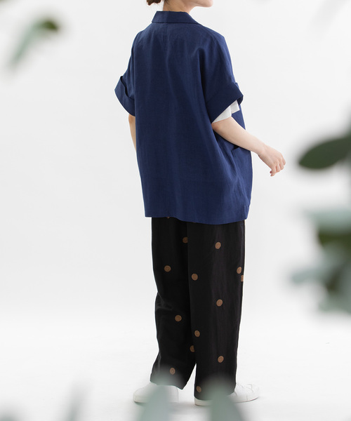 nop de nod(ノップドゥノッド)の「ラミー半袖シャツジャケット(シャツ/ブラウス・レディース・オフホワイト/ブラック/ダークブルー・M)」の12枚目の写真