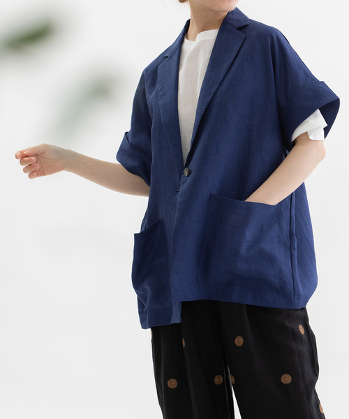 nop de nod(ノップドゥノッド)の「ラミー半袖シャツジャケット(シャツ/ブラウス・レディース・オフホワイト/ブラック/ダークブルー・M)」の13枚目の写真
