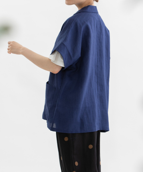 nop de nod(ノップドゥノッド)の「ラミー半袖シャツジャケット(シャツ/ブラウス・レディース・オフホワイト/ブラック/ダークブルー・M)」の14枚目の写真