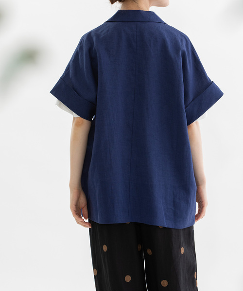 nop de nod(ノップドゥノッド)の「ラミー半袖シャツジャケット(シャツ/ブラウス・レディース・オフホワイト/ブラック/ダークブルー・M)」の15枚目の写真