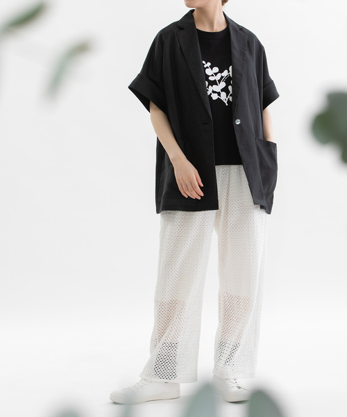 nop de nod(ノップドゥノッド)の「ラミー半袖シャツジャケット(シャツ/ブラウス・レディース・オフホワイト/ブラック/ダークブルー・M)」の17枚目の写真