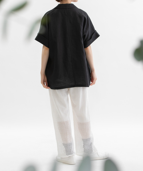 nop de nod(ノップドゥノッド)の「ラミー半袖シャツジャケット(シャツ/ブラウス・レディース・オフホワイト/ブラック/ダークブルー・M)」の19枚目の写真