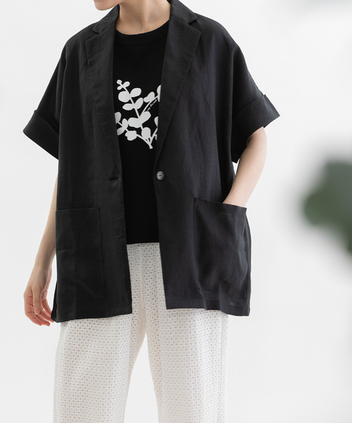 nop de nod(ノップドゥノッド)の「ラミー半袖シャツジャケット(シャツ/ブラウス・レディース・オフホワイト/ブラック/ダークブルー・M)」の20枚目の写真