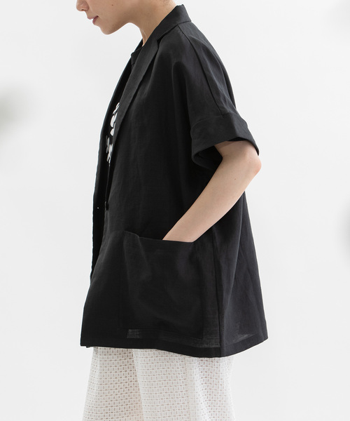 nop de nod(ノップドゥノッド)の「ラミー半袖シャツジャケット(シャツ/ブラウス・レディース・オフホワイト/ブラック/ダークブルー・M)」の21枚目の写真