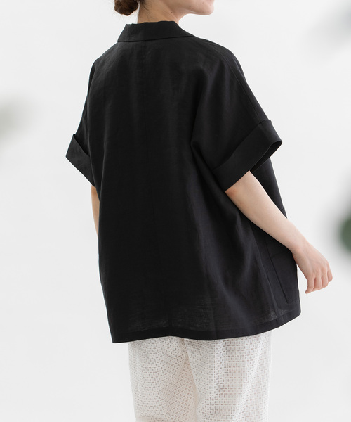 nop de nod(ノップドゥノッド)の「ラミー半袖シャツジャケット(シャツ/ブラウス・レディース・オフホワイト/ブラック/ダークブルー・M)」の22枚目の写真