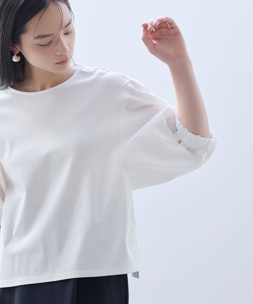 BIANCA(ビアンカ)の「【デイリーユース】リラクシーコンビカットソー(Tシャツ/カットソー・レディース・ブラック/グリーン/ホワイト・38)」の1枚目の写真