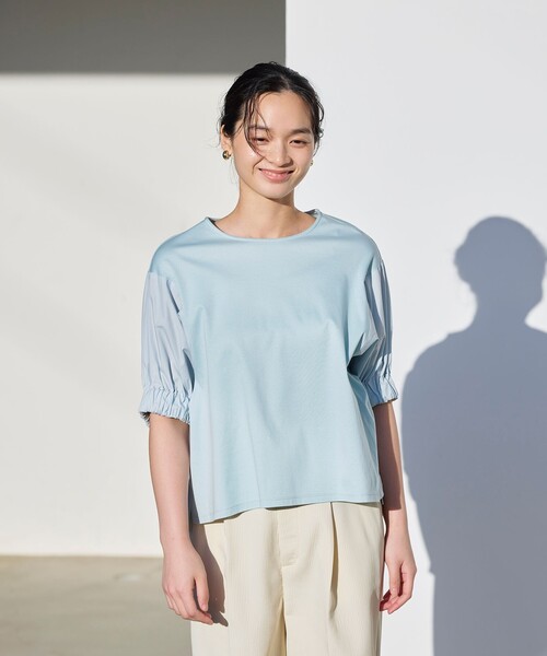 BIANCA(ビアンカ)の「【デイリーユース】リラクシーコンビカットソー(Tシャツ/カットソー・レディース・ブラック/グリーン/ホワイト・38)」の3枚目の写真