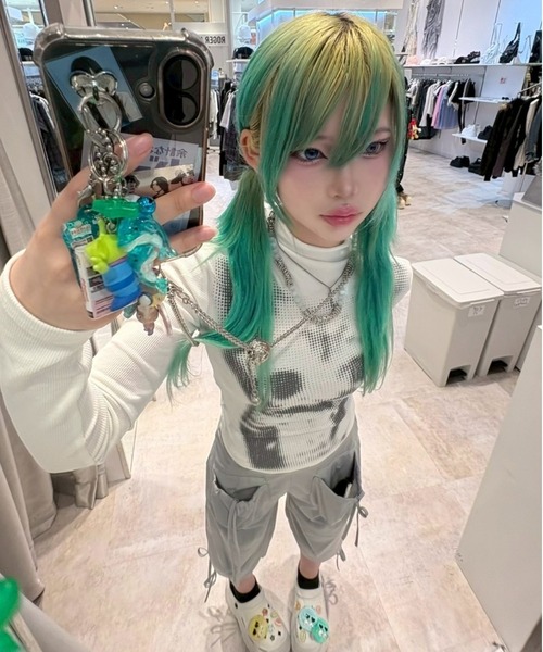 Never mind the XU / Chikashitsu+(ネバーマインド ザ エックスユー / チカシツプラス)の「【Nerd out XU】ribbon string shorts / 【ナードアウトエックスユー】リボンストリングワイドハーフパンツ(カーゴパンツ・レディース・チャコール/グレー・M)」の13枚目の写真