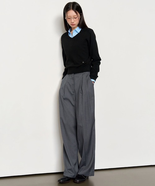 GENERAL IDEA（ジェネラルアイデア）の「GENERAL IDEA/ジェネラルアイディア pin stripe wide slacks スラックス（スラックス・レディース・チャコール/ネイビー・M/L）」の8枚目の写真