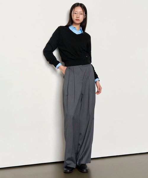 GENERAL IDEA（ジェネラルアイデア）の「GENERAL IDEA/ジェネラルアイディア pin stripe wide slacks スラックス（スラックス・レディース・チャコール/ネイビー・M/L）」の9枚目の写真