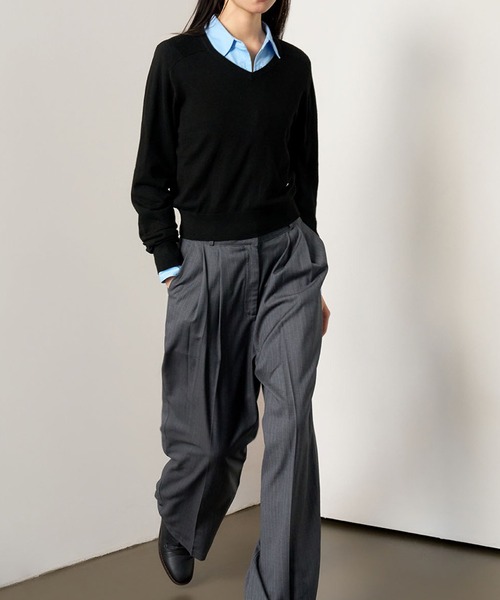 GENERAL IDEA（ジェネラルアイデア）の「GENERAL IDEA/ジェネラルアイディア pin stripe wide slacks スラックス（スラックス・レディース・チャコール/ネイビー・M/L）」の6枚目の写真