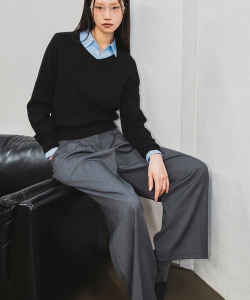 GENERAL IDEA（ジェネラルアイデア）の「GENERAL IDEA/ジェネラルアイディア pin stripe wide slacks スラックス（スラックス・レディース・チャコール/ネイビー・M/L）」の5枚目の写真