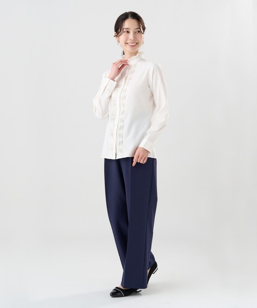 TOKYO SHIRTS(トウキョウシャツ)の「【吸水速乾】【COFREX】ひねりピンタックブラウス 長袖 レディースデザインシャツ(シャツ/ブラウス・レディース・ホワイト・S/M/L/LL)」の6枚目の写真
