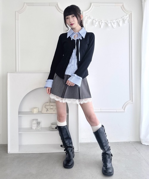 Loueme(ルエム)の「シャツレイヤードフリルカーディガン(シャツ/ブラウス・レディース・ブラック/グレー・FREE)」の15枚目の写真