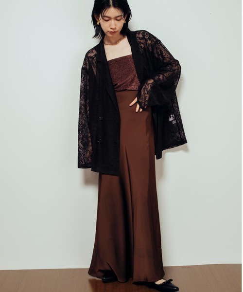 Shelly island(シェリーアイランド)の「サテン華奢見えスカート(スカート・レディース・ブラック/ブラウン/ベージュ・FREE)」の4枚目の写真