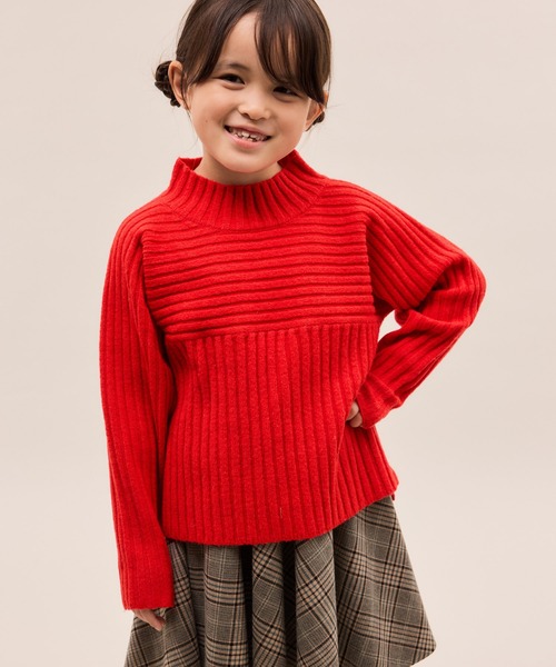 ROPE' PICNIC(ロペピクニック)の「【KIDS/キッズ】もちもちリブ切り替えニットプルオーバー/イージーケア・リンクコーデ(ニット/セーター・キッズ・レッド/サックスブルー/グレー/オフホワイト・120/130/140/150)」の4枚目の写真