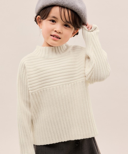 ROPE' PICNIC(ロペピクニック)の「【KIDS/キッズ】もちもちリブ切り替えニットプルオーバー/イージーケア・リンクコーデ(ニット/セーター・キッズ・レッド/サックスブルー/グレー/オフホワイト・120/130/140/150)」の2枚目の写真
